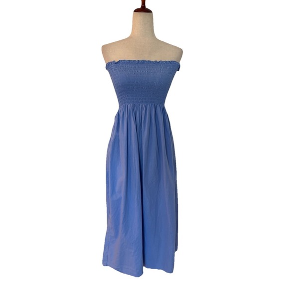 Pomander Place Dresses & Skirts - Pomander Place Tuckernuck Strapless Midi Dress Blue Smocked Women's Small